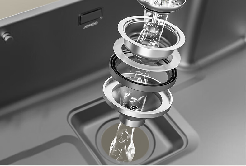 JOMOO Stainless Steel Multifunctional Nano Gray Large Single Bowl Sink with Garbage Collection And Storage, Vegetable Washing Basin, 70*48 Cm with Faucet, 02278 12