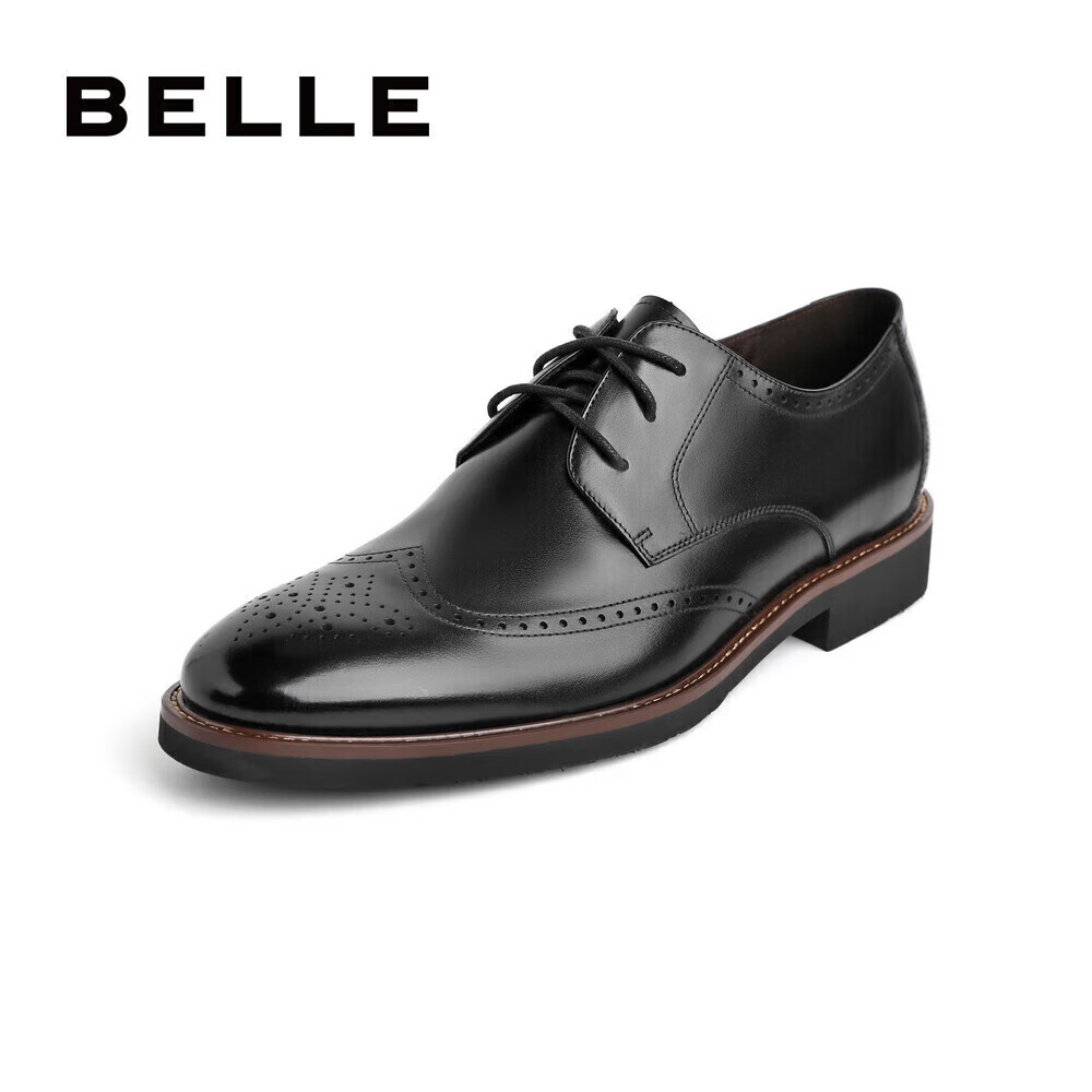 Belle Men's Shoes, Same Style As in Department Stores, Cowhide Leather Shoes, Wedding Shoes for Men, Professional Commute Business Formal Leather Shoes B3217, Black, Size 38