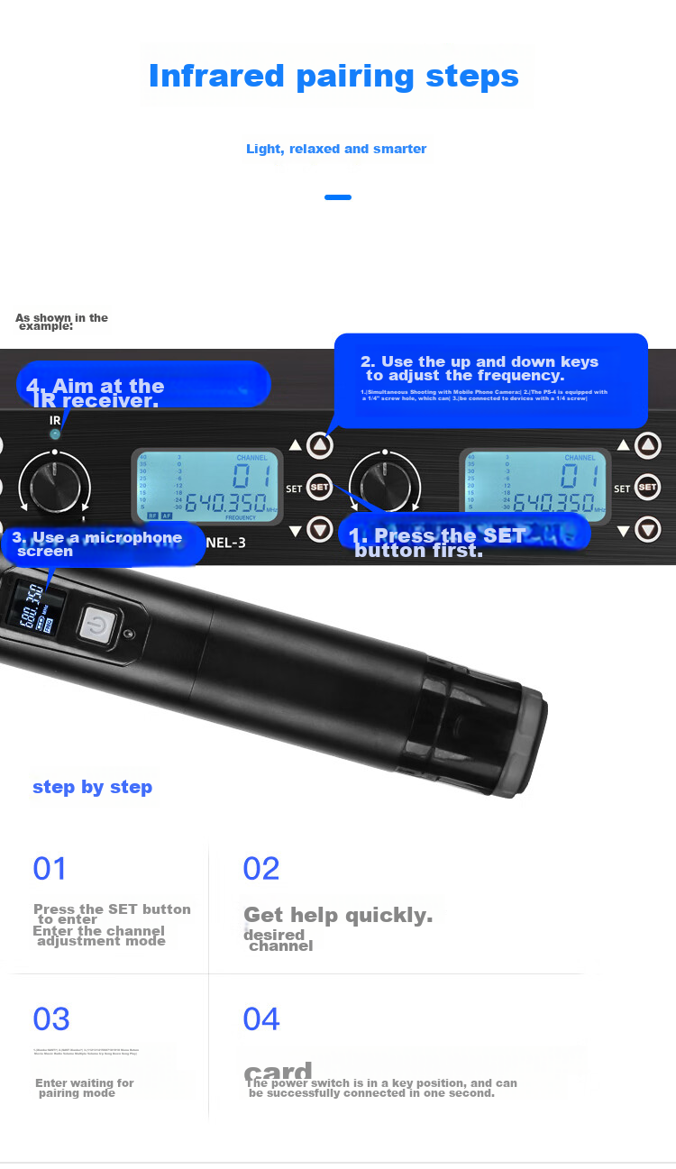 SAST OK-79 Wireless Microphone System with One Transmitter And Four Receivers, Handheld Teaching Microphone, U-Segment Microphone for Engineering Meetings And Large Conferences, Dynamic Microphone for Conference Rooms 10