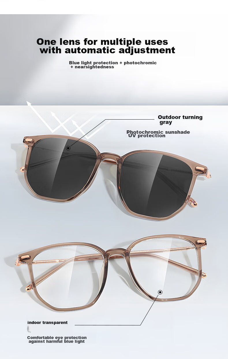 CAPONI Anti-Blue Light Glasses for Women with Myopia, Photochromic Non-Prescription Glasses for Men, Ultra-Light Cold Tea Frameless Glasses, Can Be Fitted with Prescription Lenses And Astigmatism Correctio 6