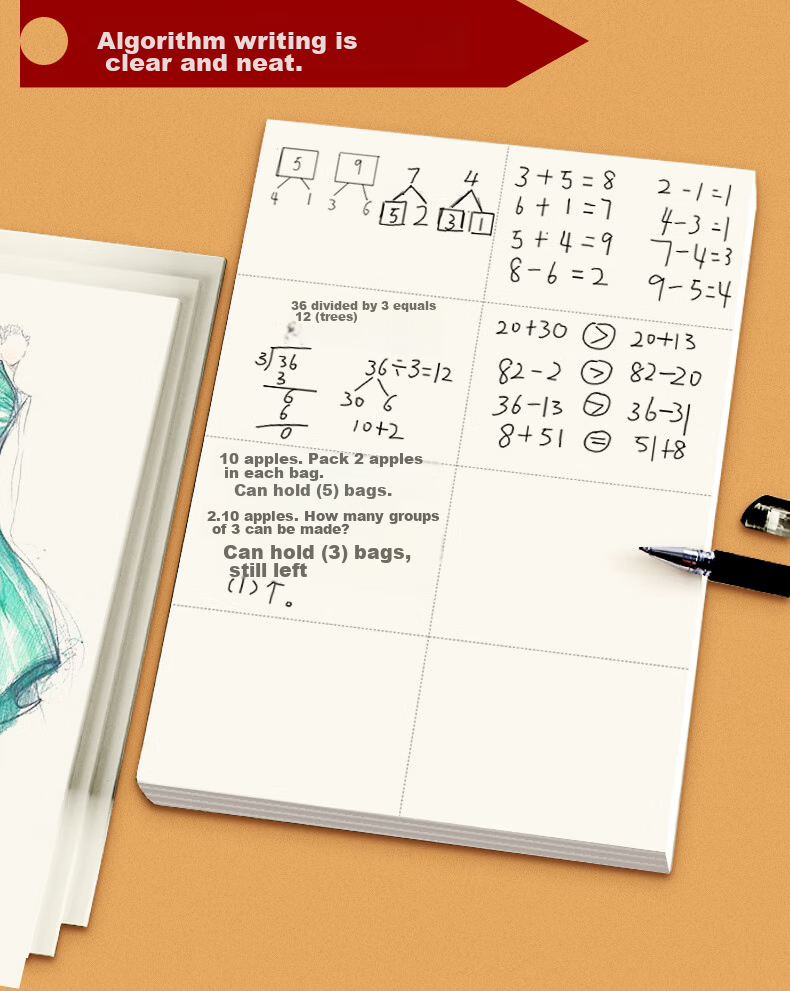Duoliboshi Columned Draft Notebook, Sectioned Draft Paper for Primary And Middle School Students, Large Notebook for Practice And Notes, Calculation Paper, Vertical Calculation Notebook, 16K/40 Sheets, 5-Pack for High School Students' Study 11