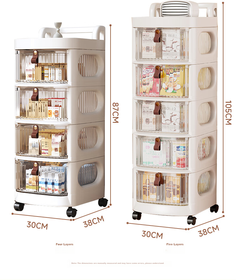 Baicaoyuan Snack Storage Rack, Small Cart with Drawers, Multi-Layer Movable Toy Storage Shelf, 2 Tiers 16