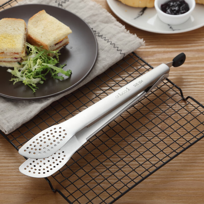 Onlycook 304 Stainless Steel Multifunctional Tongs for Grilling Meat, Steak, Food, Bread, Extended And Thickened, Heat-Resistant Tongs