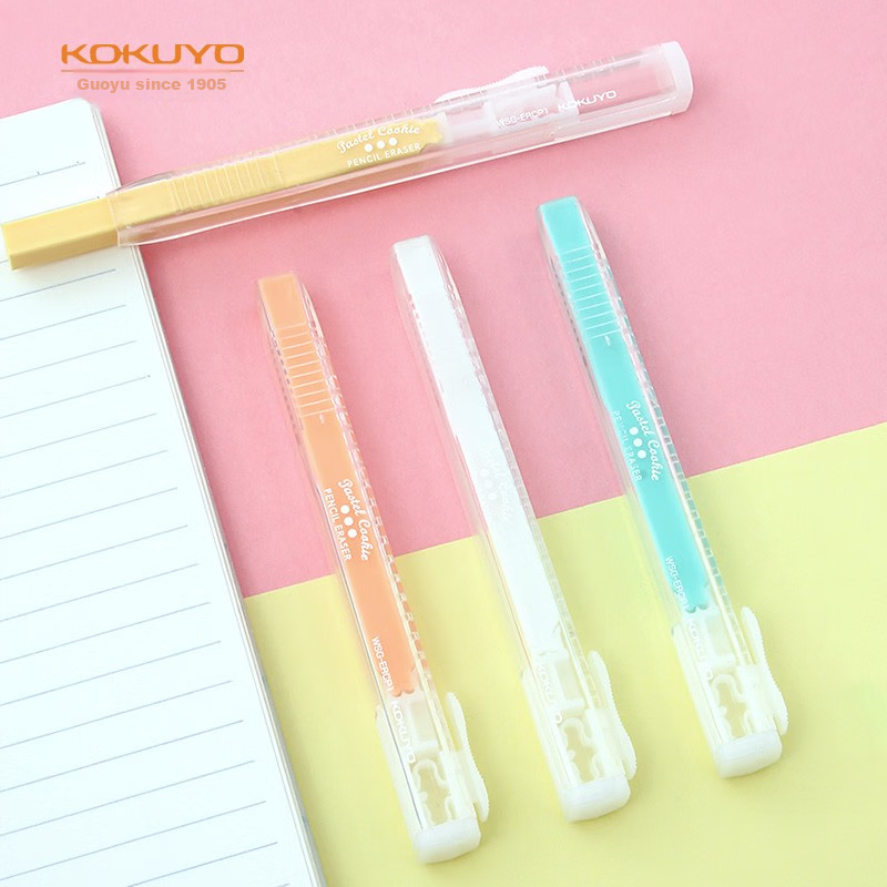 KOKUYO Fine Eraser Pastel Cookie Student Pencil Eraser, Pen Style 13*16*120mm, White, 4 Pieces, WSG-ERCP1T