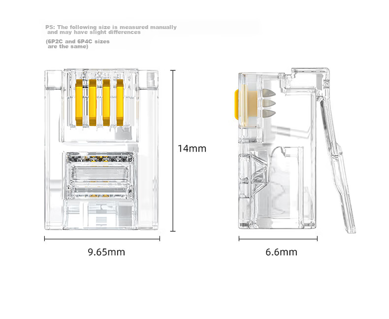 SAMZHE Telephone Crystal Head, High-Quality 6P4C Voice Telephone Line Connector, 4-Core Telephone Line Crystal Head Compatible with 2-Core RJ11 Telephone Voice Crystal Head, 50 Pieces, DHT350 11