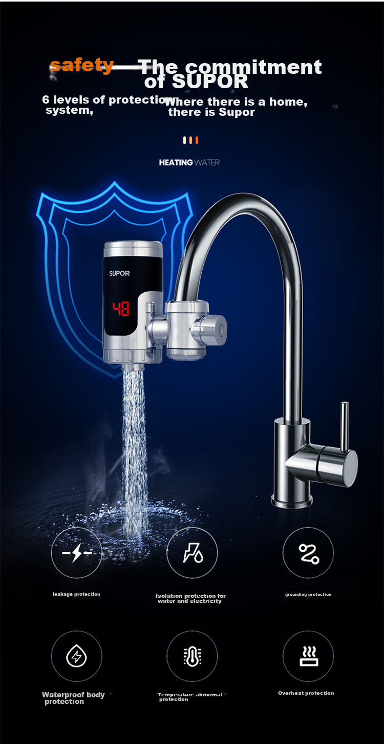 SUPOR Electric Hot Water Faucet, Instant Heating, Kitchen Treasure, Quick-Connect Fast Heating Electric Water Heater, for Bathroom And Balcony, Dual-Use for Cold And Hot Water, Heater 274247-04-CP with Free Leak Protectio 5