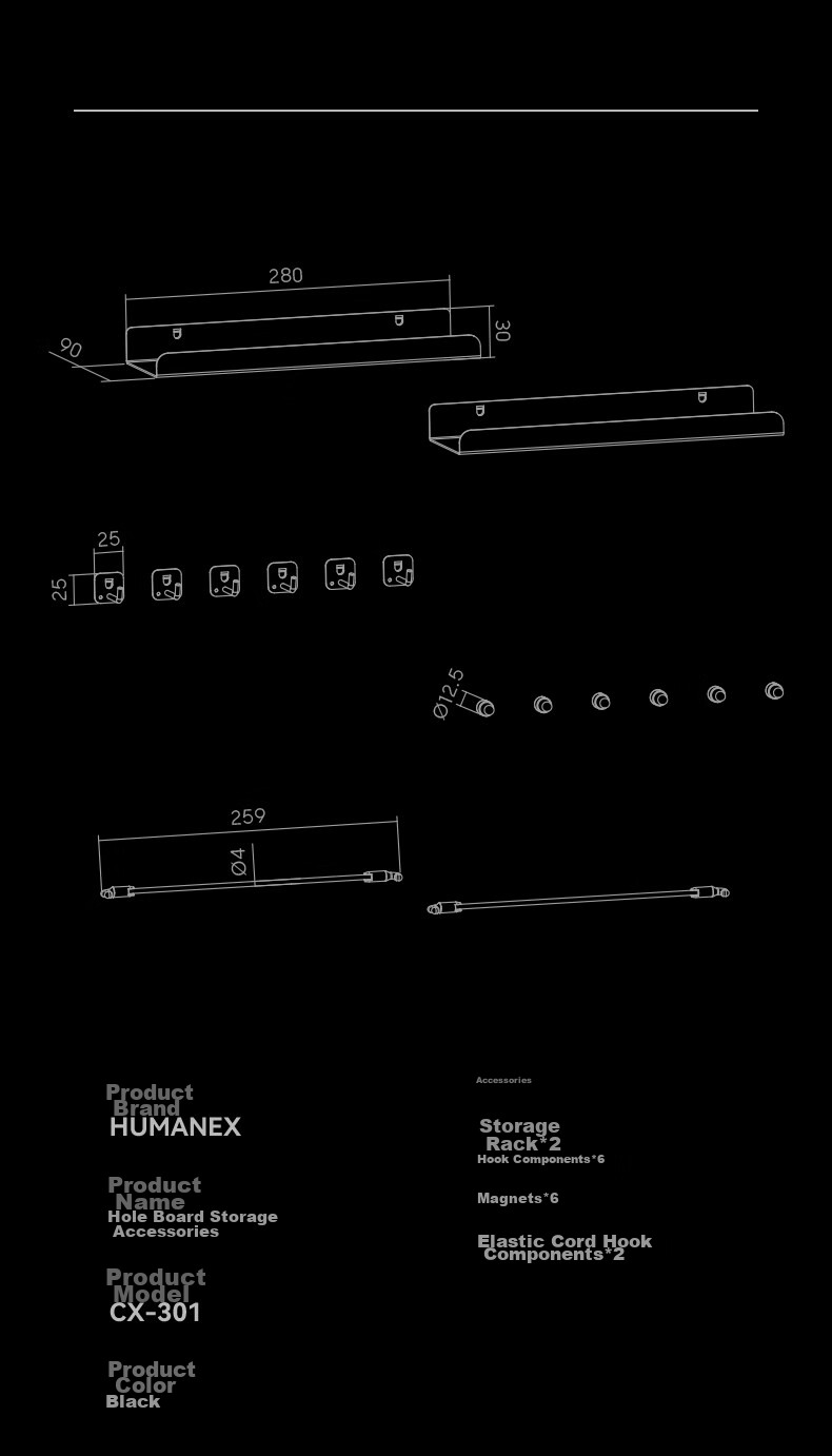 HUMANEX Pegboard Storage Rack, Wall-Mountable, for Gaming Room Or Office Desk, Creative Hooks And Accessories, Weight Capacity 10KG, AX-901 13