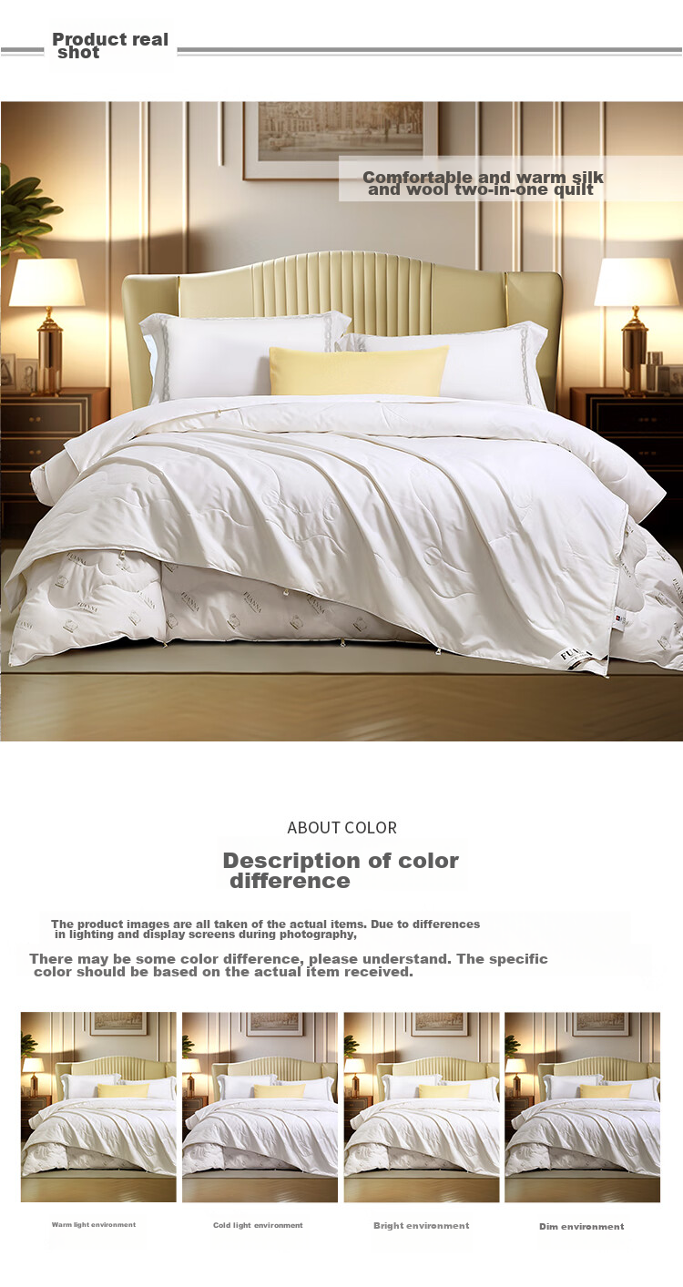 FUANNA Shunuan 100% Wool Silk Two-In Comforter Set, Thickened Duvet, 5kg, 230*229cm, White 9