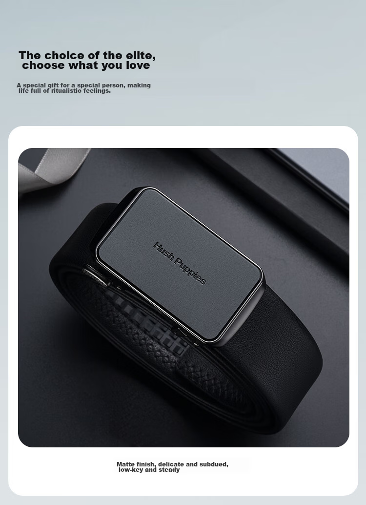 Hush Puppies Leather Belt for Men with Automatic Buckle, Business Casual Trouser Belt Gift Box Set Birthday Present for Boyfriend 3