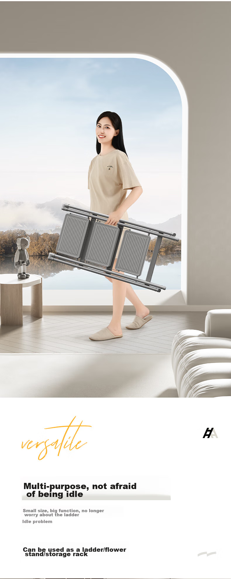 Kentai Folding Ladder, Household A-Frame Ladder, Indoor Multi-Functional Thickened Four-Step Engineering Flower Stand Ladder F1W-HUI4 17