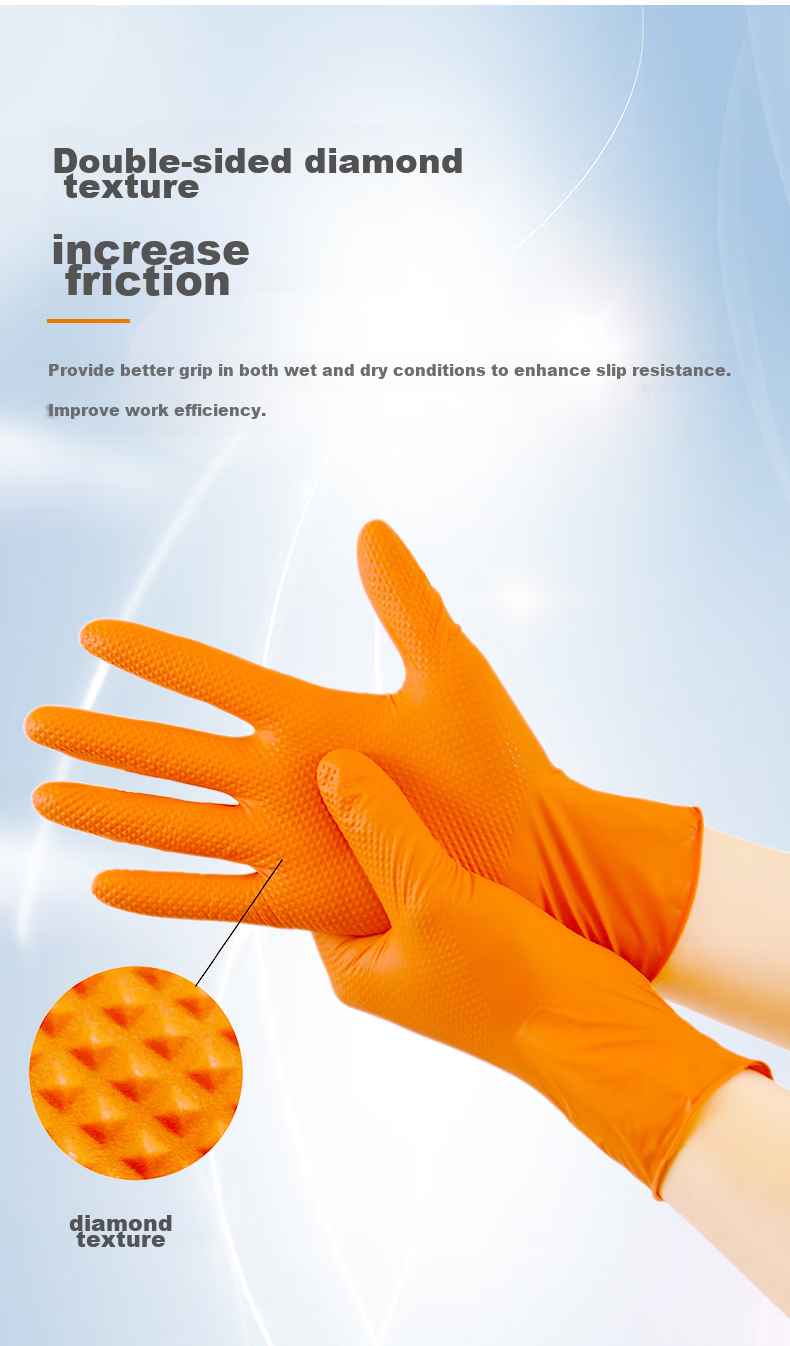 WOLSGIN Black Diamond Pattern Nitrile Gloves, 50 Large Size, Extra Thick, for Industrial Laboratory Auto Repair, Disposable 4
