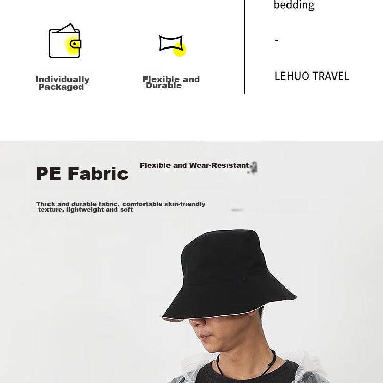 Lehuolvxing Disposable Raincoat, Thickened Adult Hiking Outdoor Concert All-In Full-Body Heavy Rain Protection Poncho, Long Style with Large Brim 3