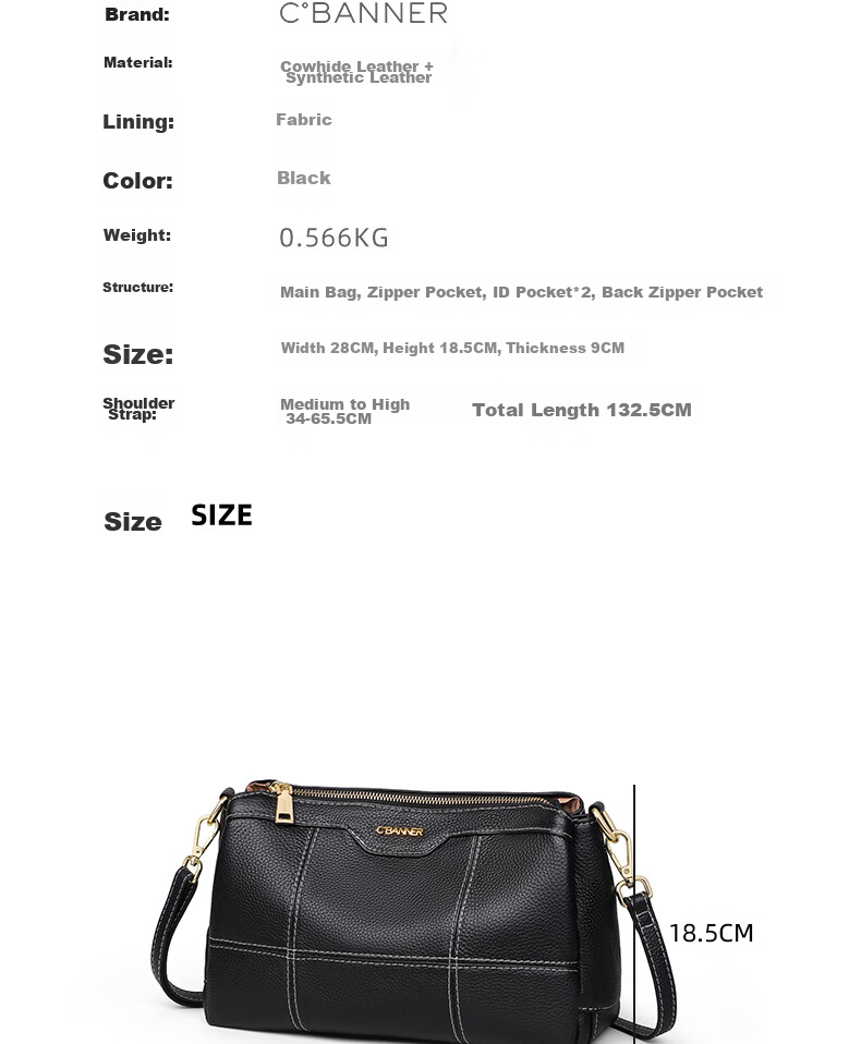C.BANNER Top-Grain Leather Handbag, Women's Crossbody Bag, Middle-Aged Mom Underarm Bag, Brand Birthday Gift for Girlfriend on May 20 6