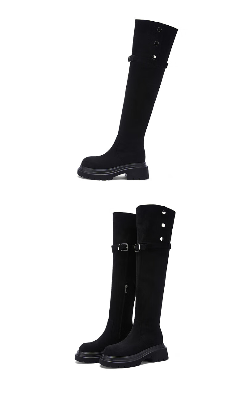 DAPHNE Autumn And Winter Over-Knee Boots, Slimming Effect for Petite Women, Elastic Foldable Two-Way Women's Boots, High-Top Boots, Khaki, Size 36 15