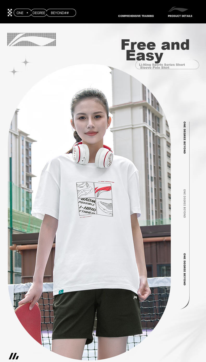 Li-Ning Badminton Shirt Saca Culture Series Unisex Comfortable Breathable Short-Sleeve T-Shirt Cultural Shirt, White, 3XL 1