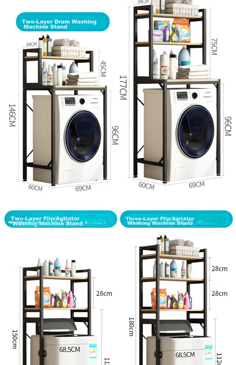 Milin Bathroom Floor Storage Rack, Toilet Organizer Shelf, Washing Machine Storage Rack without Drilling, Three-Tier Black + Hanging Rod 11