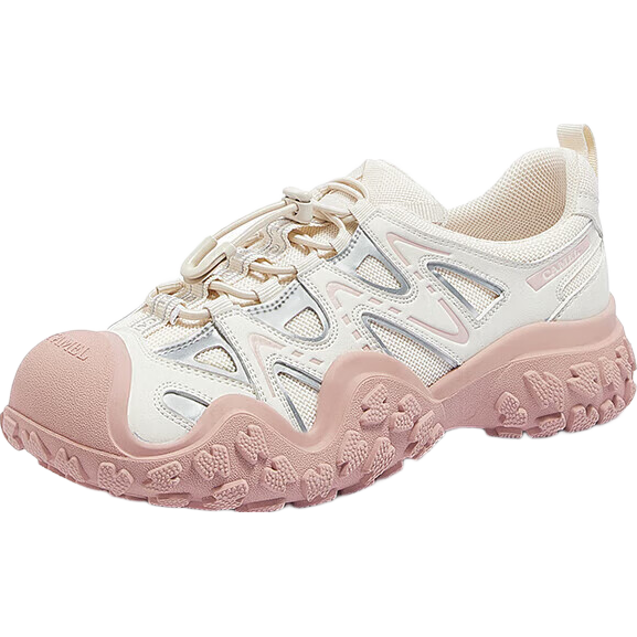 CAMEL Ugly-Cute Hiking Shoes for Women, Fashionable Color-Block Outdoor Casual Shoes L24S076620 Beige/silver/pink 36