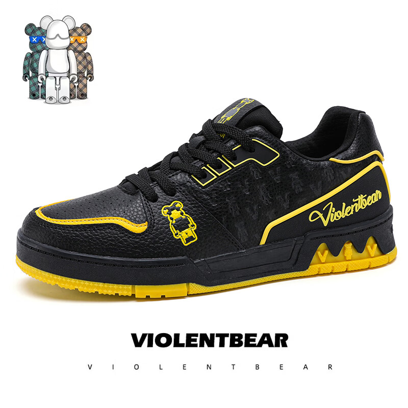 VIOLENTBEAR Men's Shoes, Autumn New Style Sneakers, Versatile Casual Shoes, Lightweight Breathable Couple's Skateboard Shoes, Male, 889 Black Duck Yellow, Size 39
