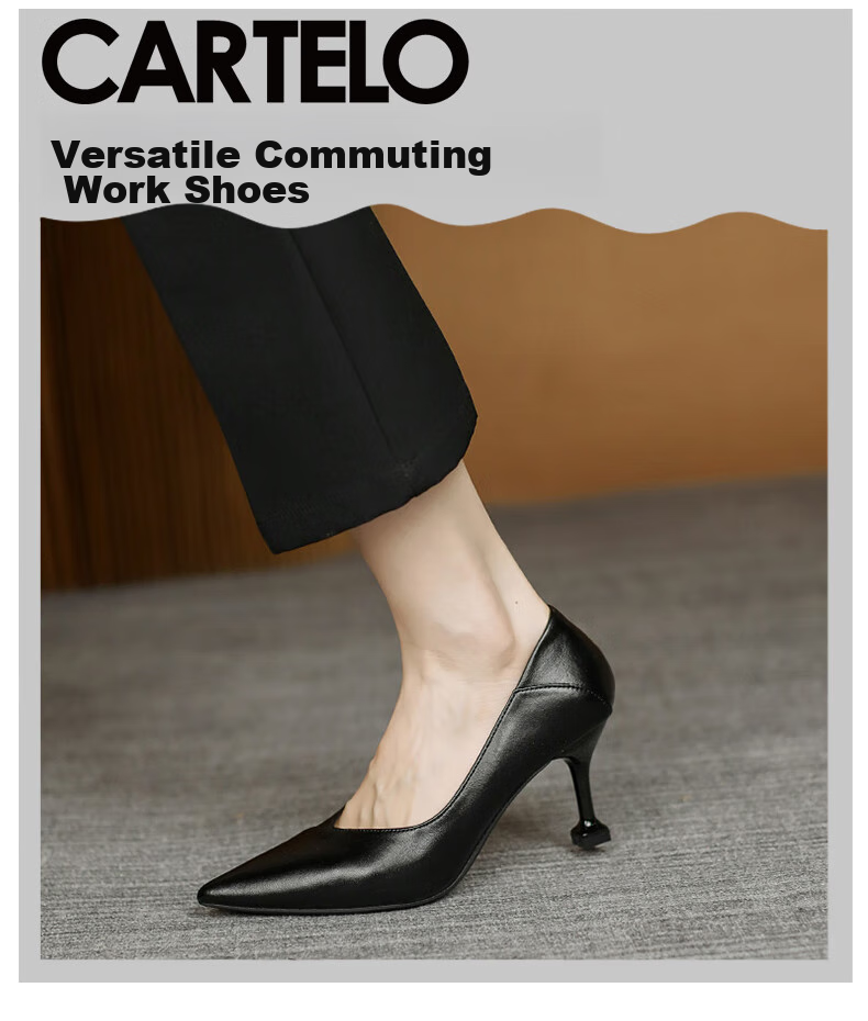 CARTELO Pointed High Heels for Women, Black Commuter Leather Shoes, KCC-357 Black (3cm), Size 38 1