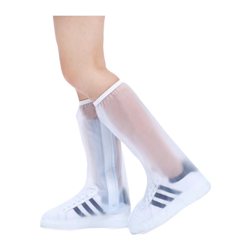 JAJALIN Tall Waterproof Shoe Covers for Men, Women, Students, Cycling, Snow Protection, Thickened, Wear-Resistant, Children's Shoe Covers, Transparent White, Size L