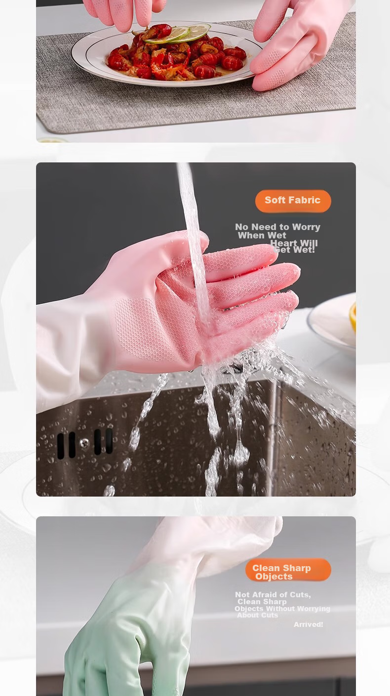 Guangduola Extended Nitrile Household Dishwashing Gloves Waterproof Anti-Slip Kitchen Cleaning Gloves 2 Pairs 11