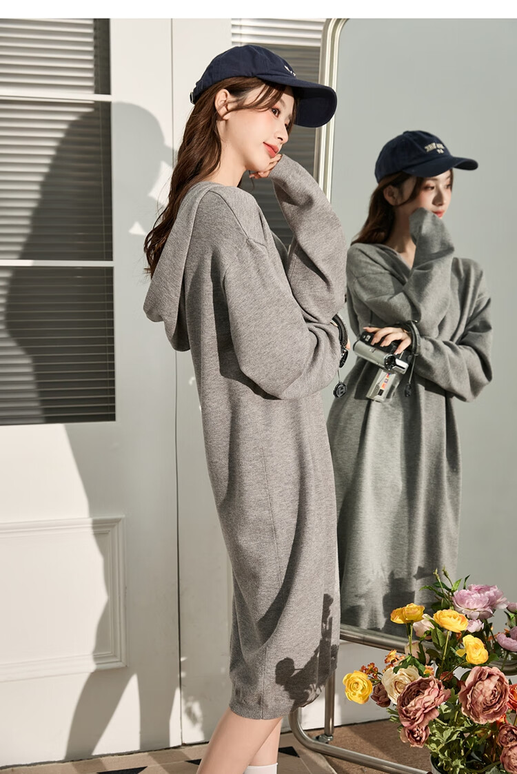 TonLion 2023 Hooded Knit Base Dress for Women Light Heather Gray S 16