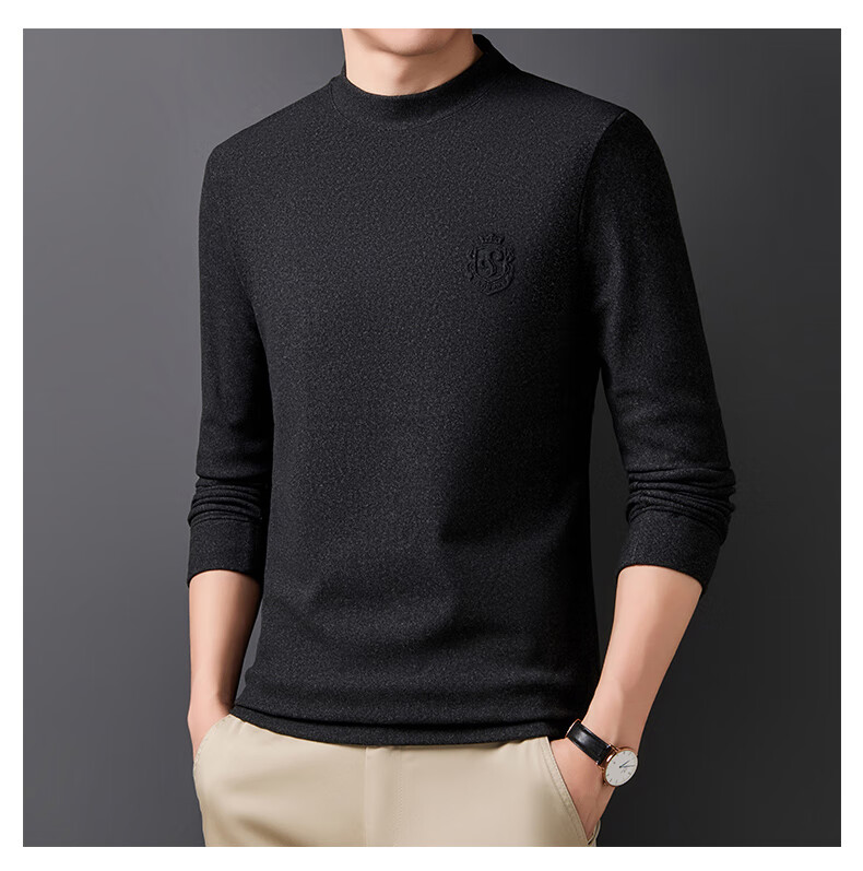 ROMON Men's Spring and Autumn Business Crew Neck Long Sleeve T-Shirt Quality Casual Base Shirt Jacket Men's 113 Green M 32