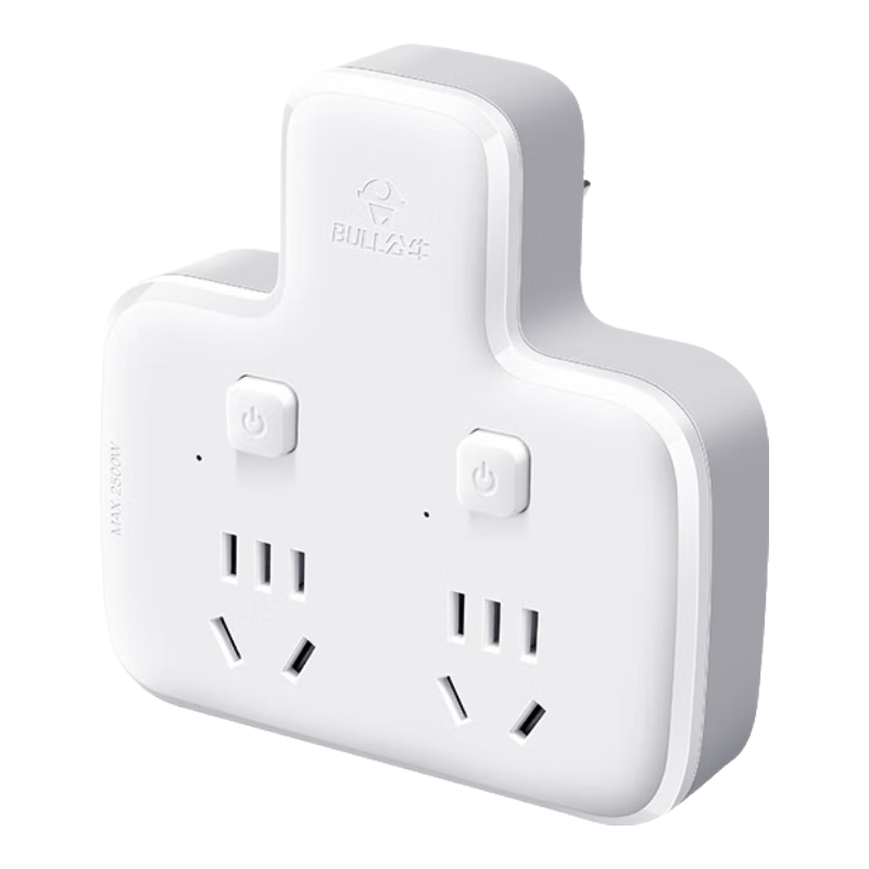 BULL Socket Extender, One to Two/one to Multiple Sockets/conversion Plug/adapter/power Strip, Suitable for Bedroom And Kitchen, Diamond-Shaped, 2 Outlets with Separate Control, GN-96023