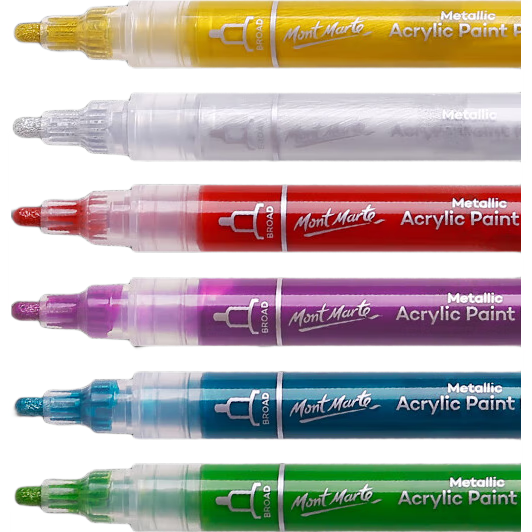 Mont Marte [Lowest Price Online] Mont Marte Acrylic Markers in Metallic Colors, Waterproof Paint Shoe Set, Hand-Drawing DIY Guka Acrylic Pens, Paint in Metallic Colors, 6 Colors, XD-6zgs