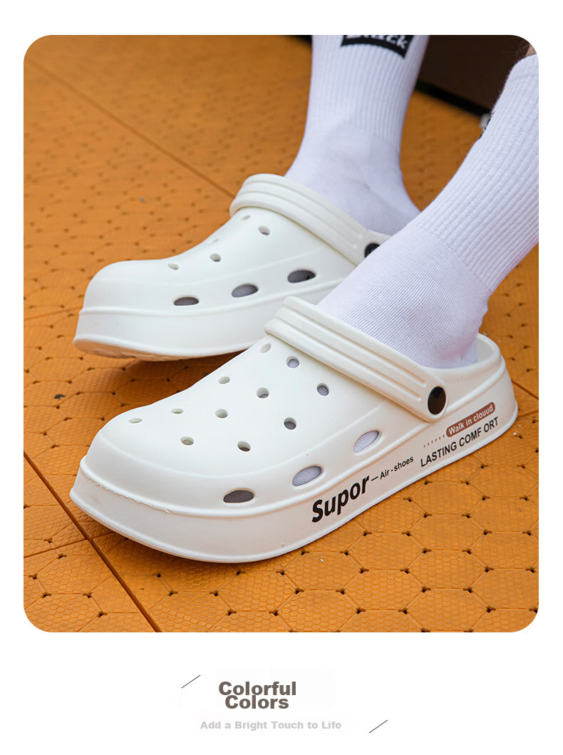 YUZHAOLIN Unisex Couple Beach Clogs Thick Sole Height Increasing Sandals Outdoor Wear YU918 White 12