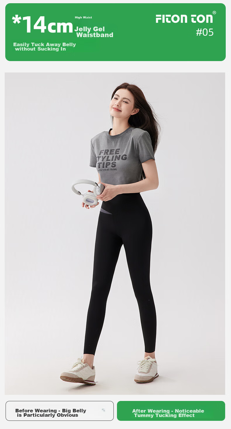 FitonTon Shark Leggings for Women, Autumn And Winter Wear, Base Layer Pants, Slightly Compression Sports Yoga Pants FTD0023, Black, Size S 10