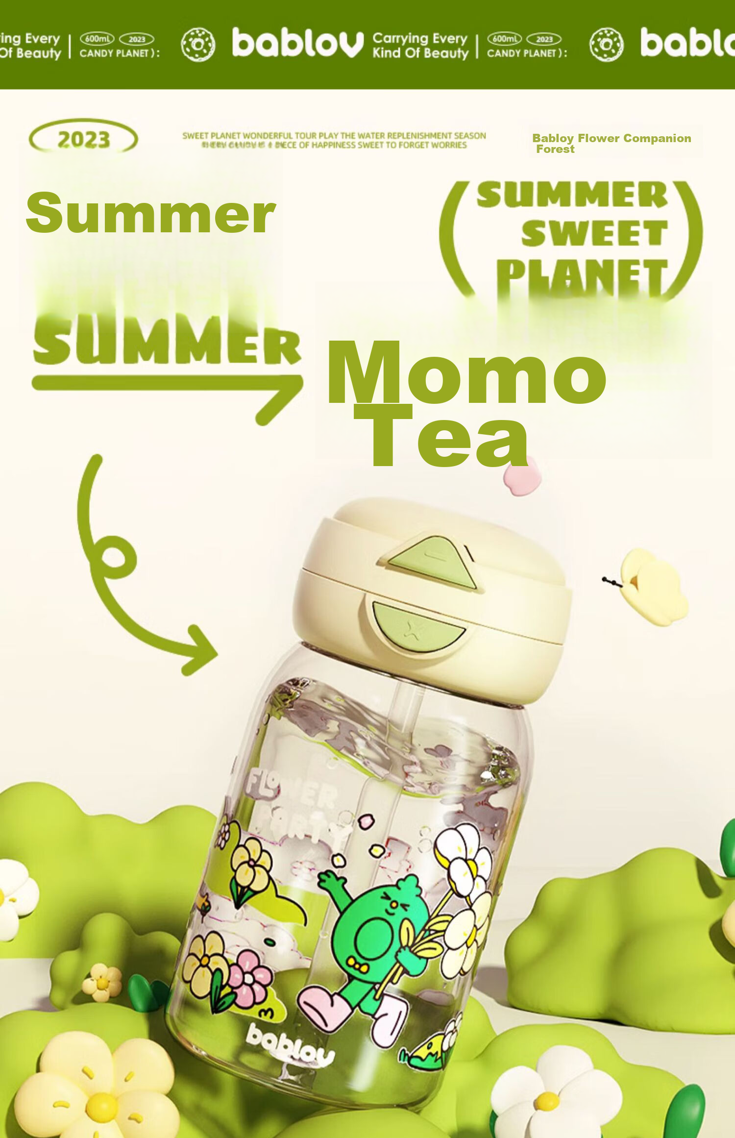 BABLOV Children's Summer Water Bottle with Straw, Large Capacity Anti-Scalding Cup Sleeve for Primary School Students And Kindergarten, Leak-Proof Sports Water Bottle 1