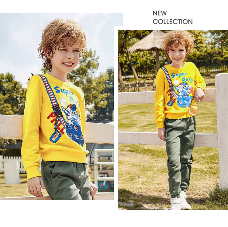 Baleno Children's Clothing, Spring And Autumn 2022 Collection, Super Wings Print Boys' Sweatshirt, Stylish Kids' Sports Long Sleeve, 20E, Floral Gray, 90cm 12