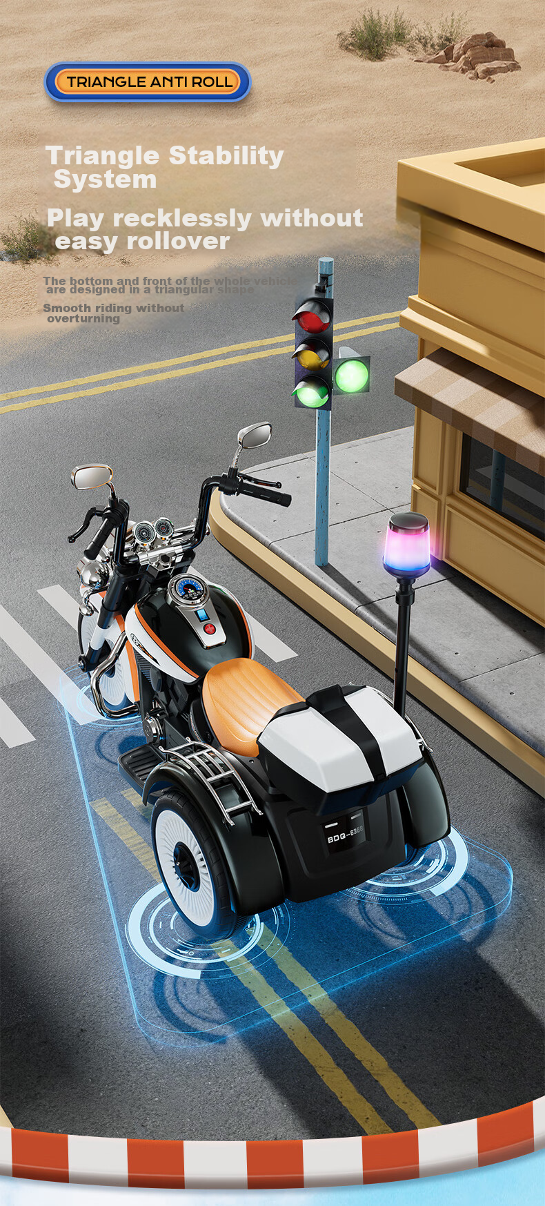 Babamama Children's Electric Motorcycle Tricycle for Ages 3-10, Rideable Police Car Toy for Boys And Girls, Baby Gift Vehicle 10