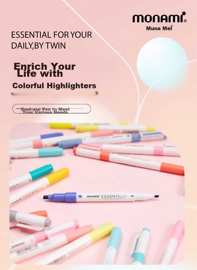Monami Imported Double-Ended Highlighter Pen, Large Capacity for Students' Note-Taking And Marking, Colorful Pen, And Xue Wei Weifeng 4-Color Set 06023Z04-NB 1