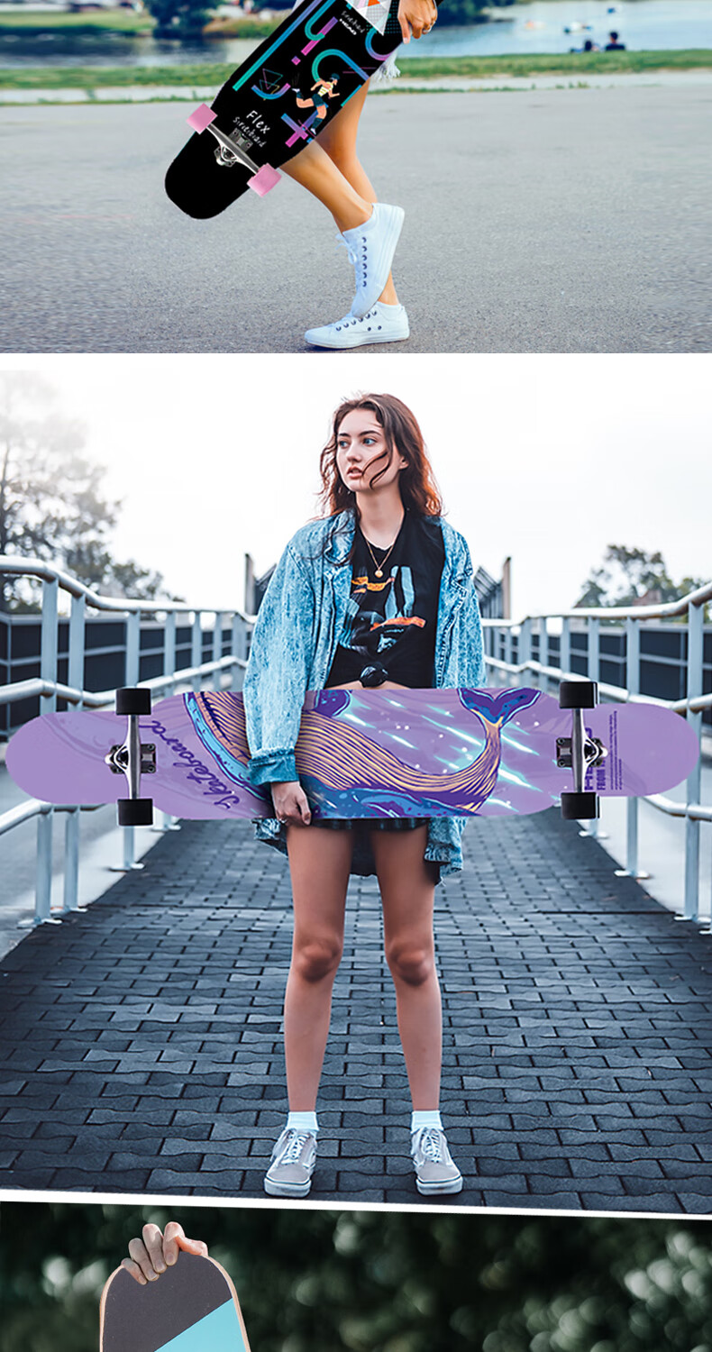 HEAD Skateboard Longboard Professional Board for Adults, Flat Flower Design for Men, Women And Children, Gift for Beginners, Entry-Level Road Skateboard, Street Skateboard, Commuter Skateboard 13