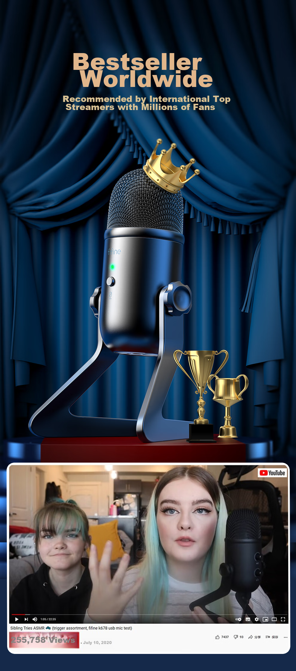 FIFINE Microphone Recording Equipment, Condenser Noise Reduction, Computer USB Wired Microphone, Live Streaming Karaoke Recording Video Dubbing Course Monitoring, Desktop Professional Sound Card Recording Microphone K678 2