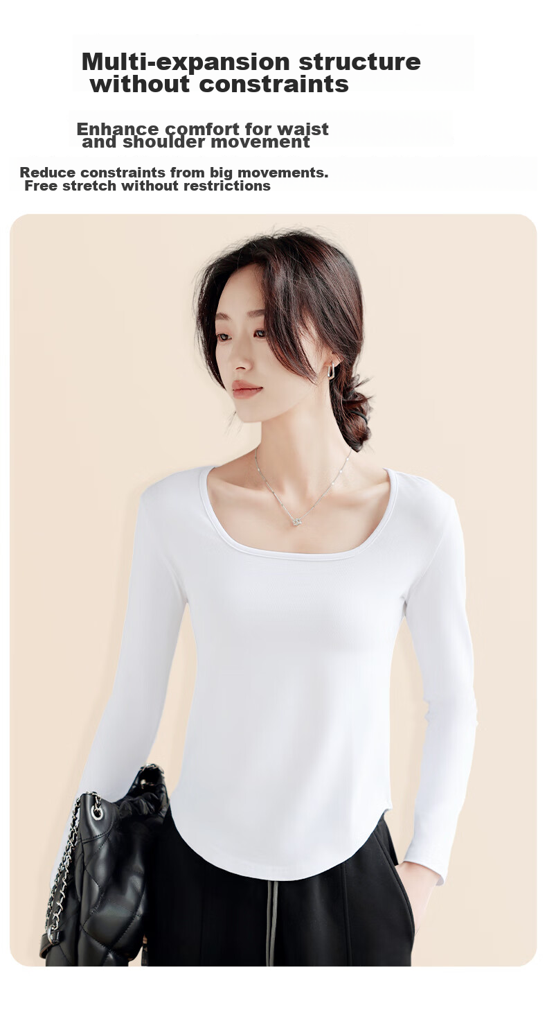 FitonTon Thick Crew Neck Base Layer, Winter Tight-Fitting Waist-Cinching Long-Sleeve T-Shirt, Slim-Fit Big Collar Top 13
