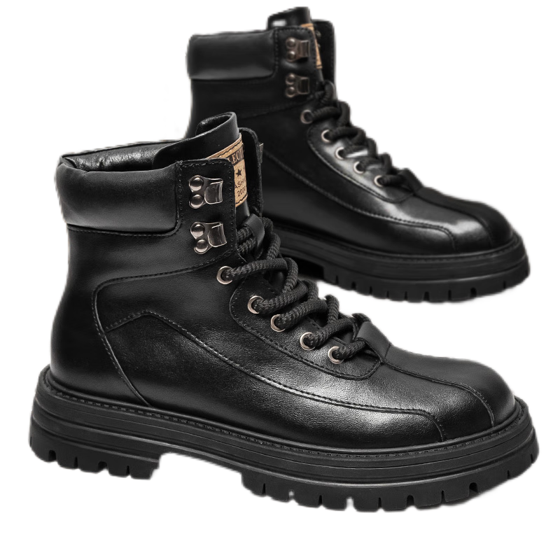 G.N.Shi Jia New Year Gift Men's Martin Boots Winter Fleece Warm Thick Sole Height Increasing Durable Genuine Leather Work Boots