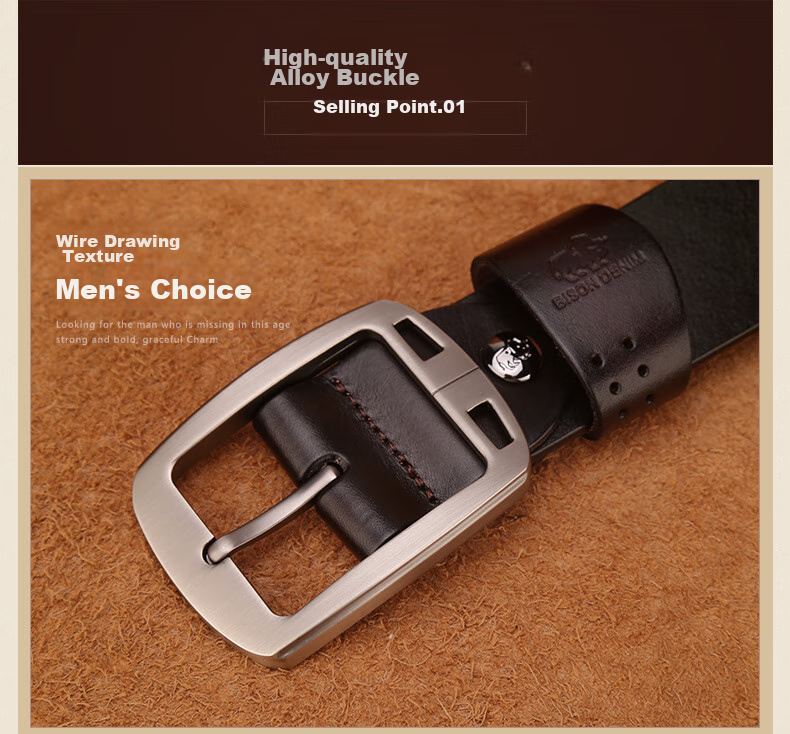 American Bison Men's Genuine Leather Belt Casual Vintage Cowhide Pin Buckle Waistband Birthday Gift for Boyfriend 6