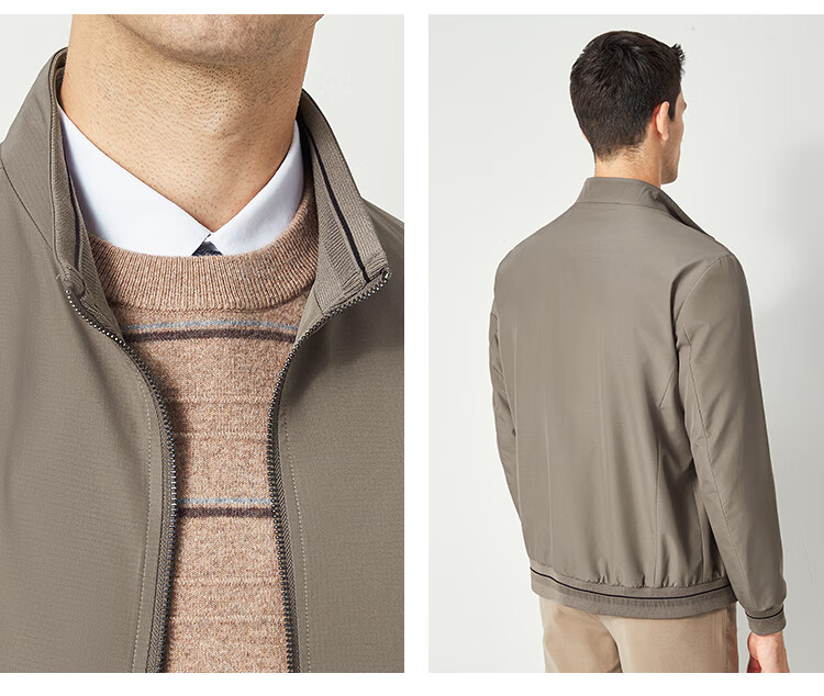FIRS [Exquisite Embroidered Logo] Men's Jacket, Autumn Business Casual Light Luxury Coffee-Colored Stand-Up Collar Cardigan Menswear 3
