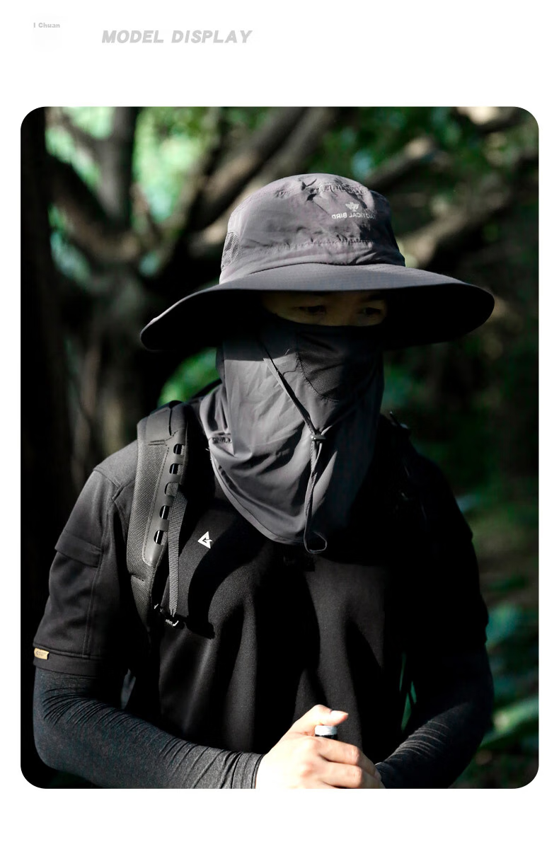 Zhanshuniao Ice Spear | Ice Silk Face Mask for Summer Outdoor Sun Protection Hat, Men's Hiking Wide Brim Fishing Neck Guard Fisherman Hat 9
