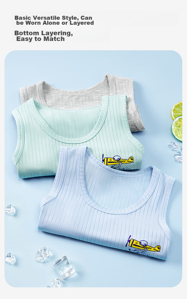Jiusuiban 50S Tencel Modal Children's Vest Boys Four-Season Lightweight Inner and Outer Wear Top Versatile Base Shirt for Older Kids 7