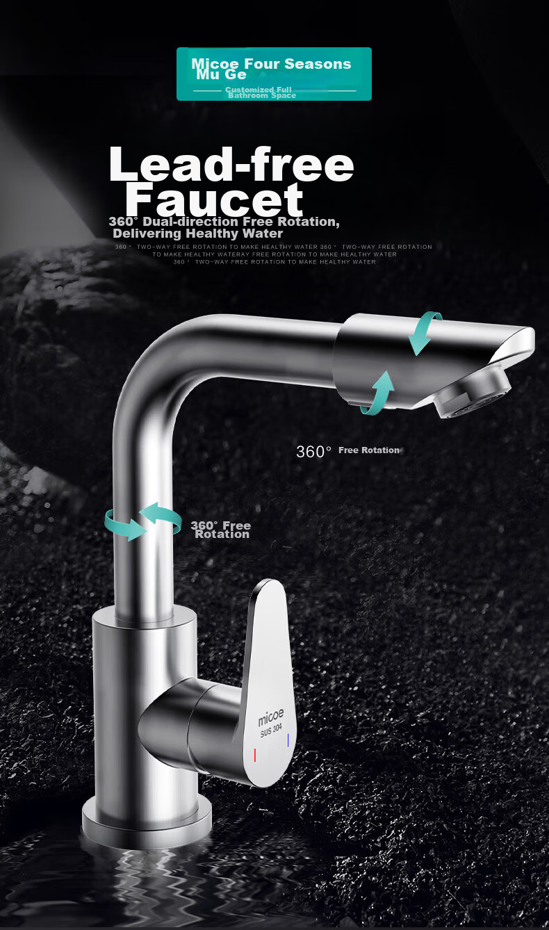 MICOE Basin Faucet Series, 304 Stainless Steel, Hot And Cold, 360° Rotating, Bathroom Washbasin And Face Washing Tap 3
