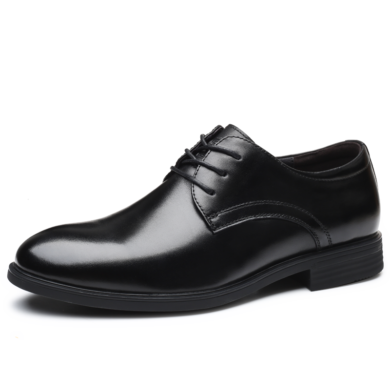 LAORENTOU Men's Leather Shoes, Business Formal Shoes, Top-Layer Cowhide Breathable Lace-Up Wedding Shoes, Men's Leather Shoes, 110199 Black Size 42