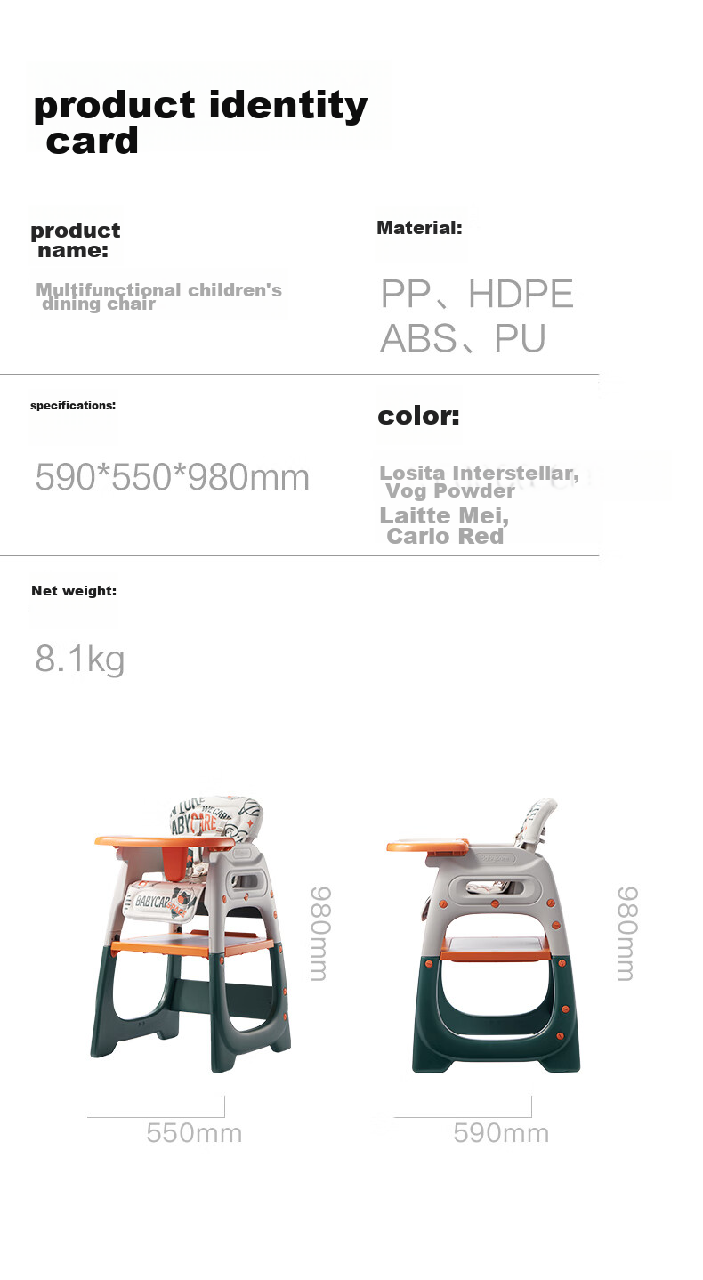 Babycare Multifunctional Baby High Chair, Safe And Anti-Fall Children's Dining Seat, Suitable for 6 Months+, Taler Gree 10