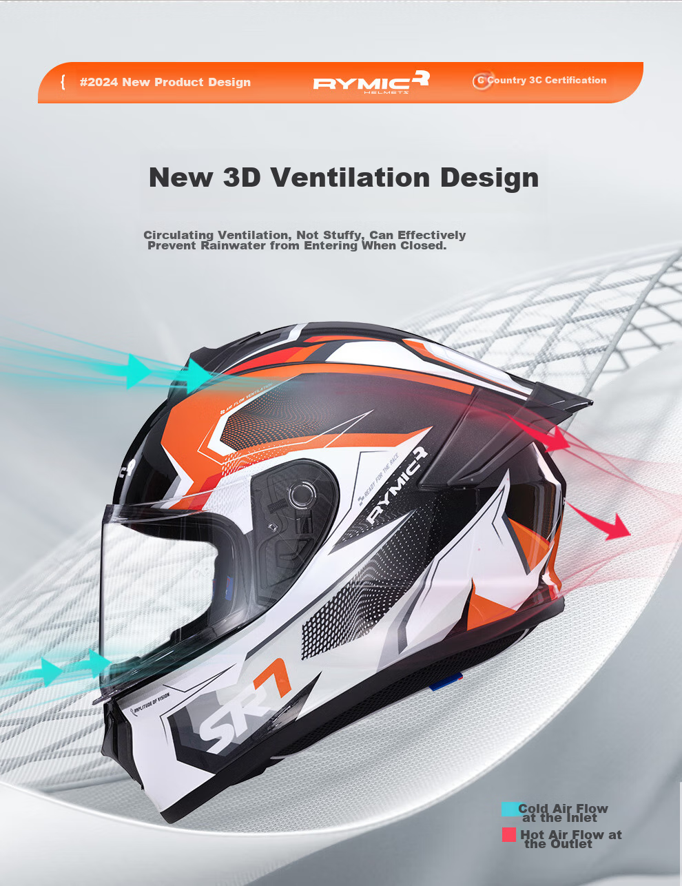 RYMIC Motorcycle Helmet, Full-Face, 3C Certified, Professional Motorbike Riding Helmet, All-Season Use, for Men And Women, R977 Silver Gray, XL Size 4