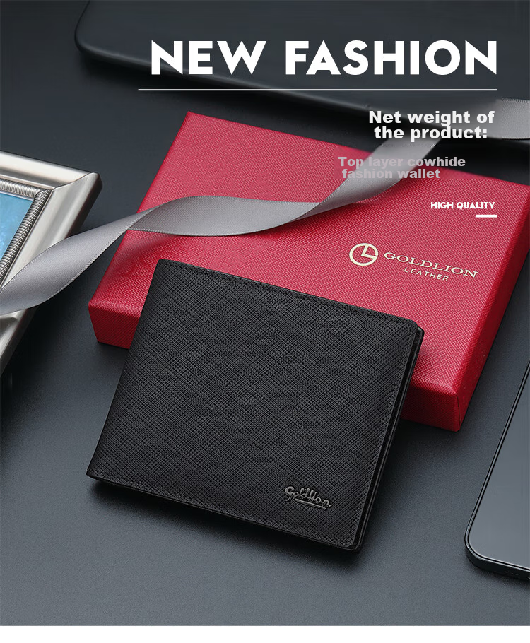 Goldlion Men's Wallet, Short Style, Large Capacity, Leather Billfold, Gift Box, Birthday Present 1