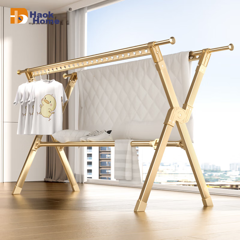 HKG Folding Aluminum Alloy Clothes Drying Rack, Extendable Indoor Balcony Household Clothes And Quilt Drying Stand, Clothes Hanger