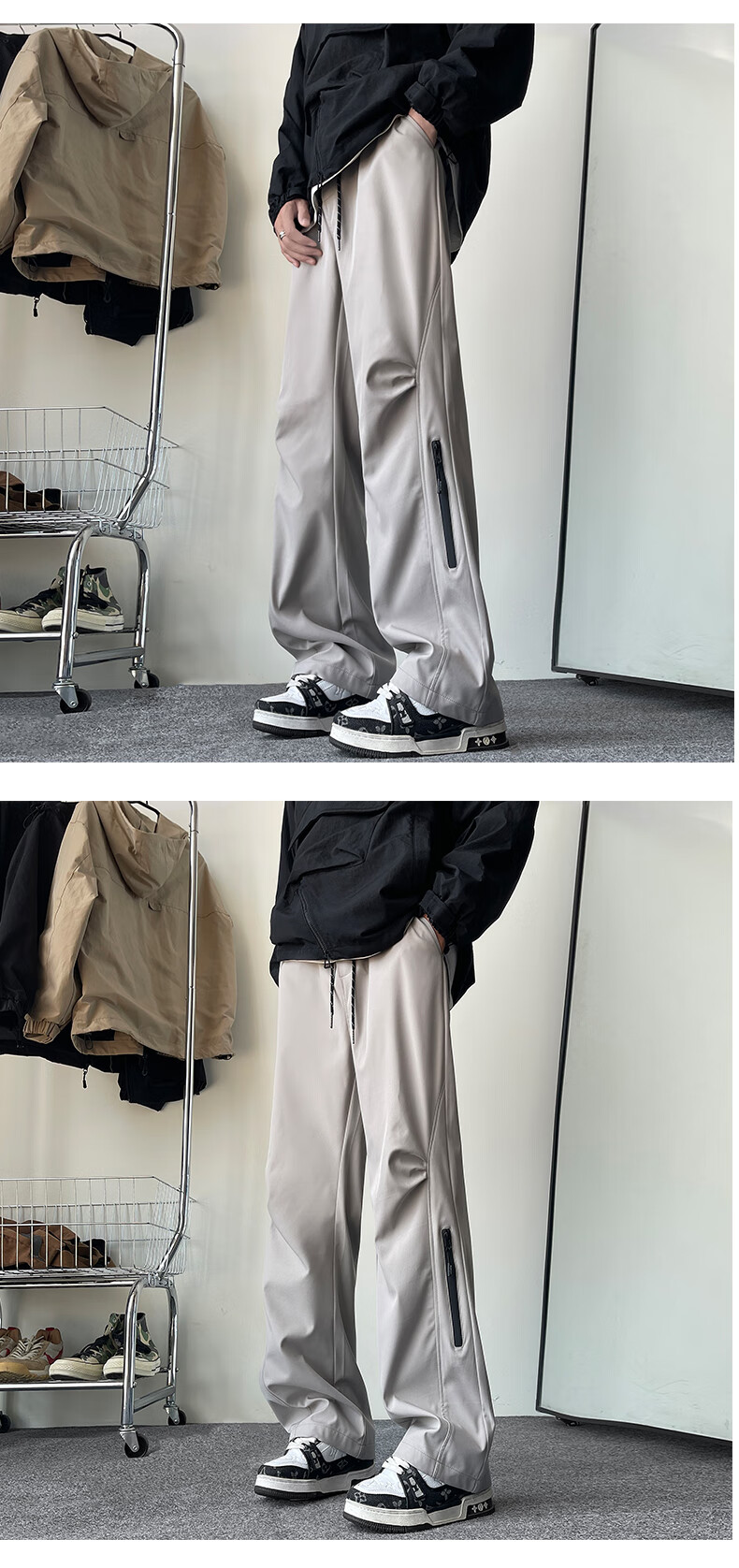 IZEXX Mountain-Style Water-Repellent Casual Pants for Men, Summer Straight-Leg Wide-Leg Outdoor Paratrooper Cargo Trousers IZ37 Black M 7